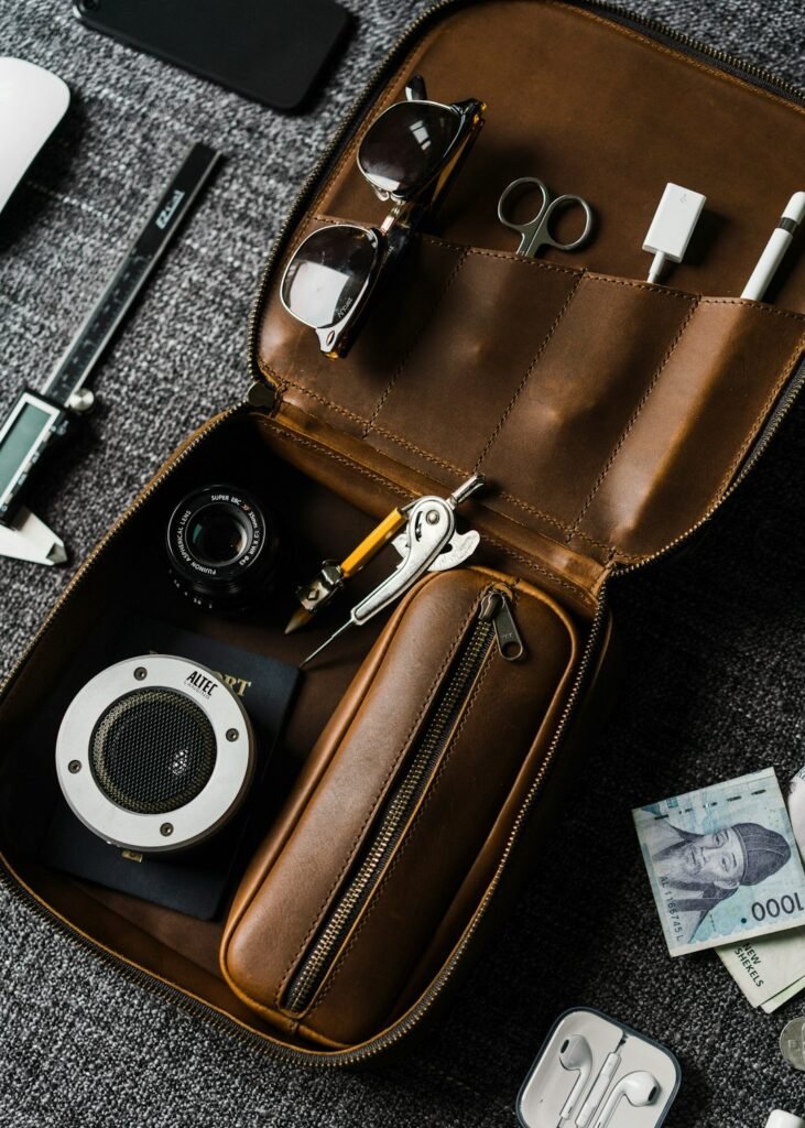 Men's travel grooming kit and toiletry essentials for a hanging Dopp kit guide